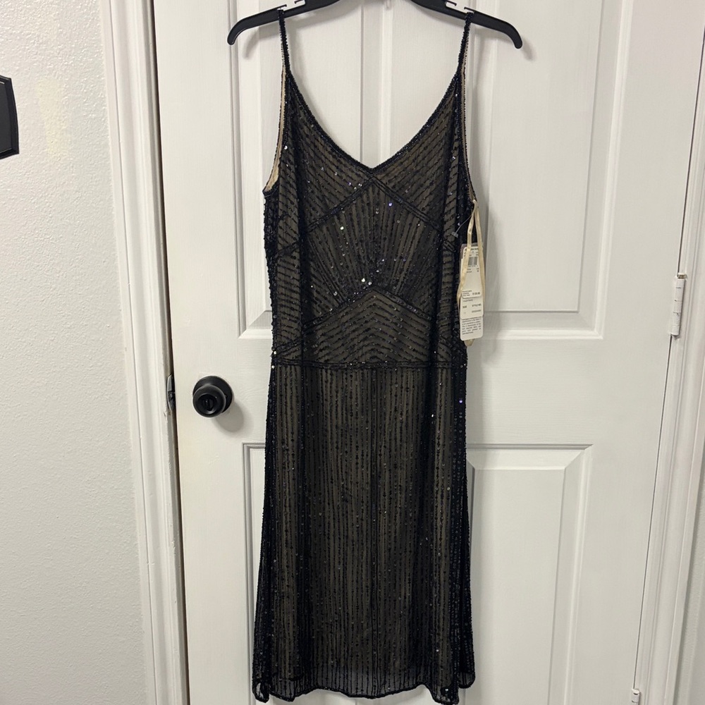 Adrianna Papell Black Beaded Midi Dress